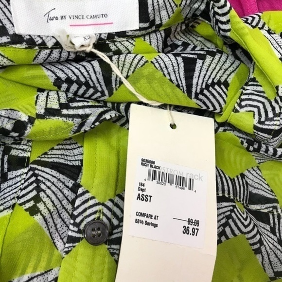 Two by Vince Camuto green black sheer Button Down - Picture 4 of 4